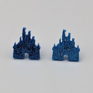 Disney castle blue glitter stud earrings